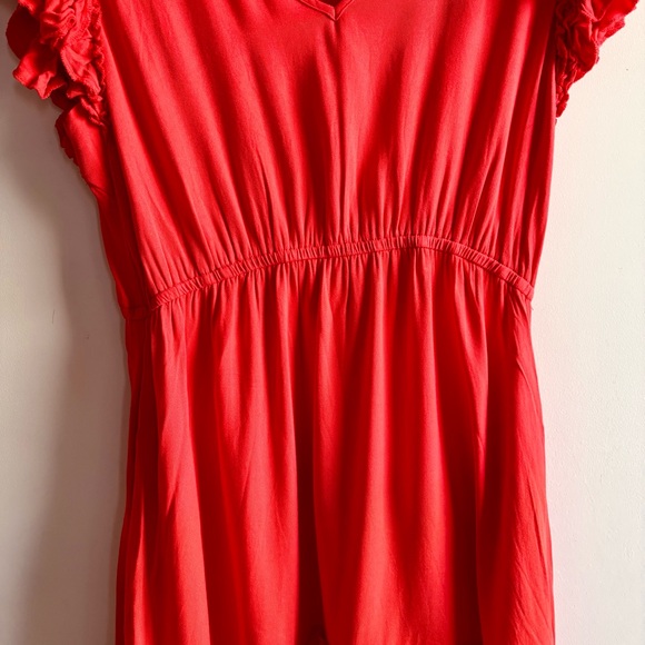 Solitaire Size M coral orange red eyelet floral dress with ruffle sleeves - Picture 4 of 12